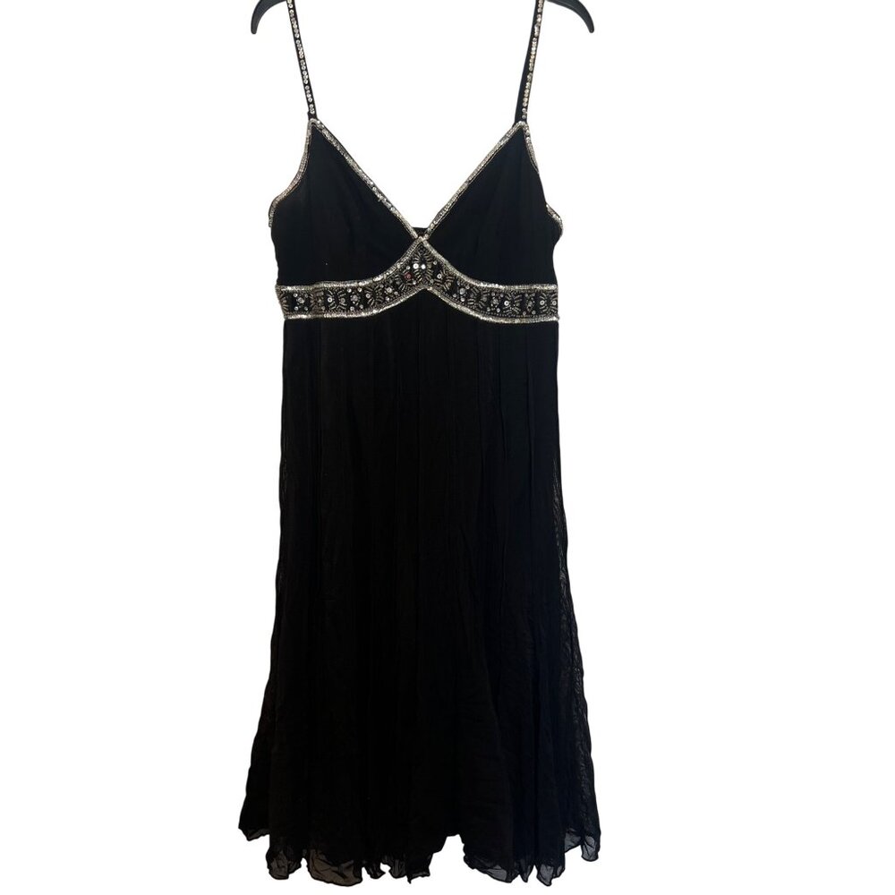 Eci New York Womens Black Beaded Spaghetti Strap Empire Waist Dress Size 8
